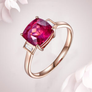Square Princess Rose Red Diamond Open Ring