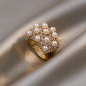 Copper Zircon Pearl Niche Design Ring Personalized And Exaggerated