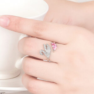 Temperament Zircon Crystal Swan Ring Open Style Simple Fashion Rose Plated
