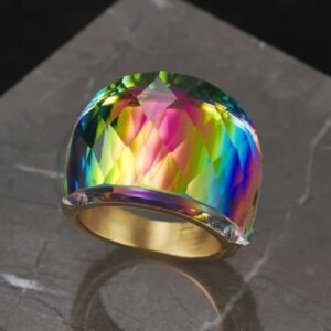 Multicolored Stainless Steel Diamond-cut Exaggerated Gemstone Ring For Women