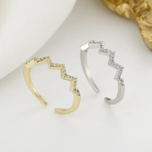 ECG Wave V-shaped Ring Fashion Simple Zircon Inlaid Ring