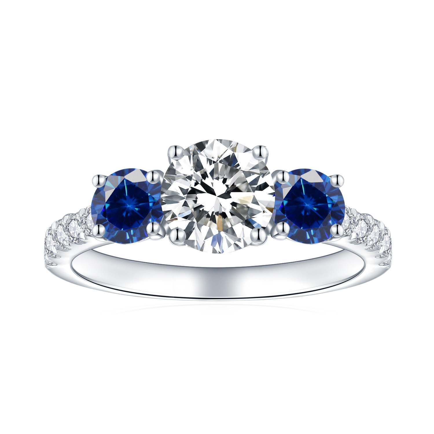 Classic Three-stone 65mm Round 1 Carat Sapphire Engagement Ring - Image 2