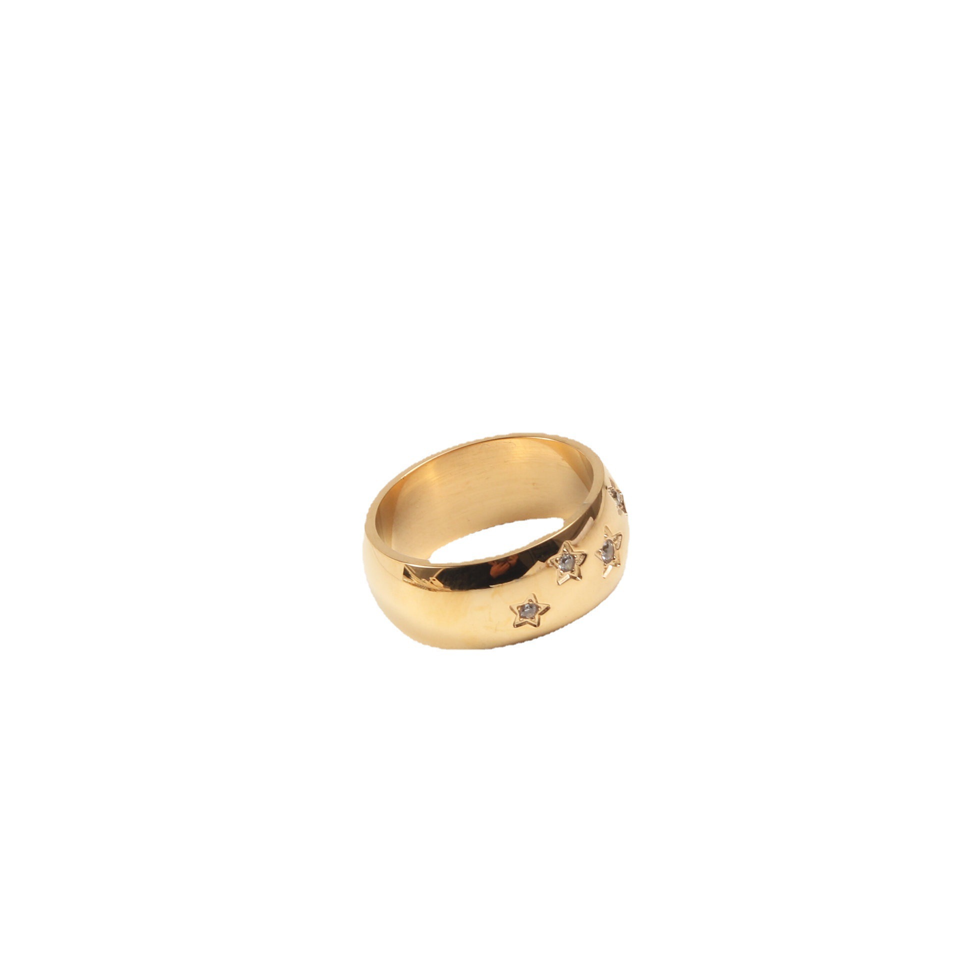 Star Zircon Inlaid Titanium Steel Electroplated 18K Gold Ring - Image 5