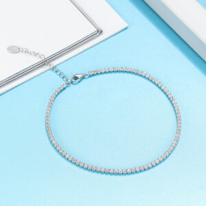 S925 Sterling Silver 2mm Single Row Full Zirconium Anklet