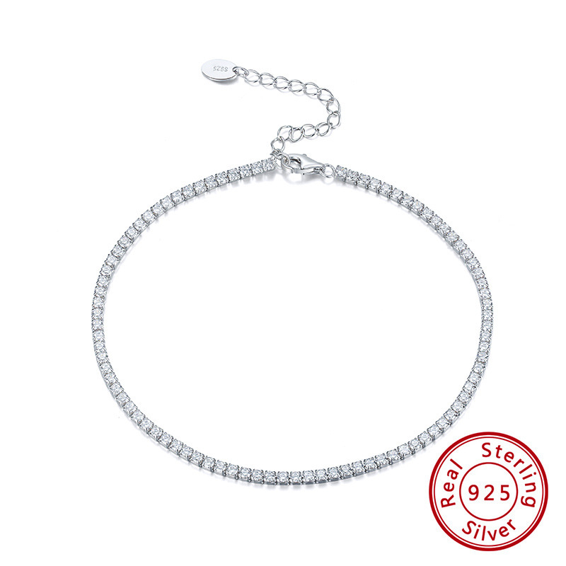 S925 Sterling Silver 2mm Single Row Full Zirconium Anklet - Image 2