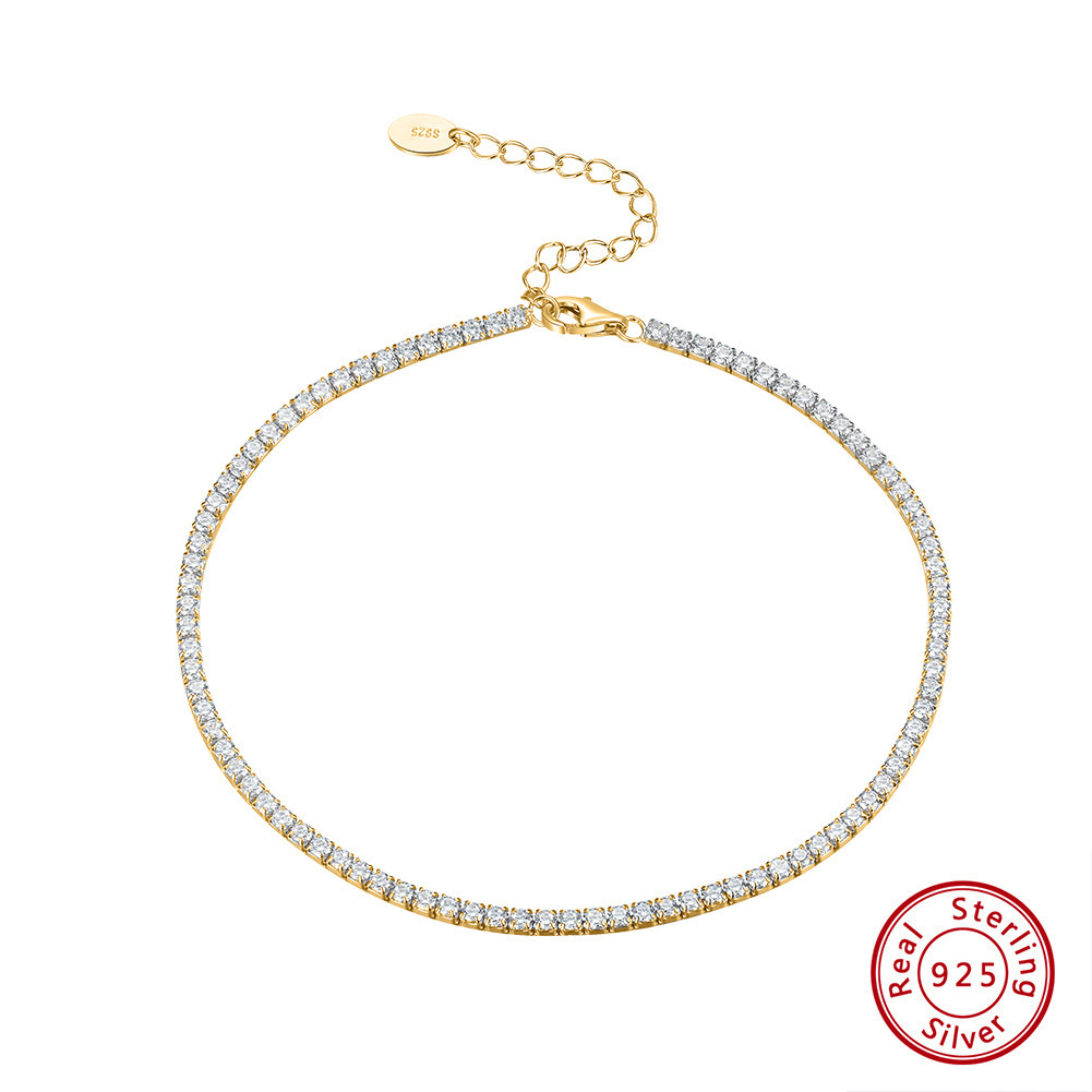 S925 Sterling Silver 2mm Single Row Full Zirconium Anklet - Image 3