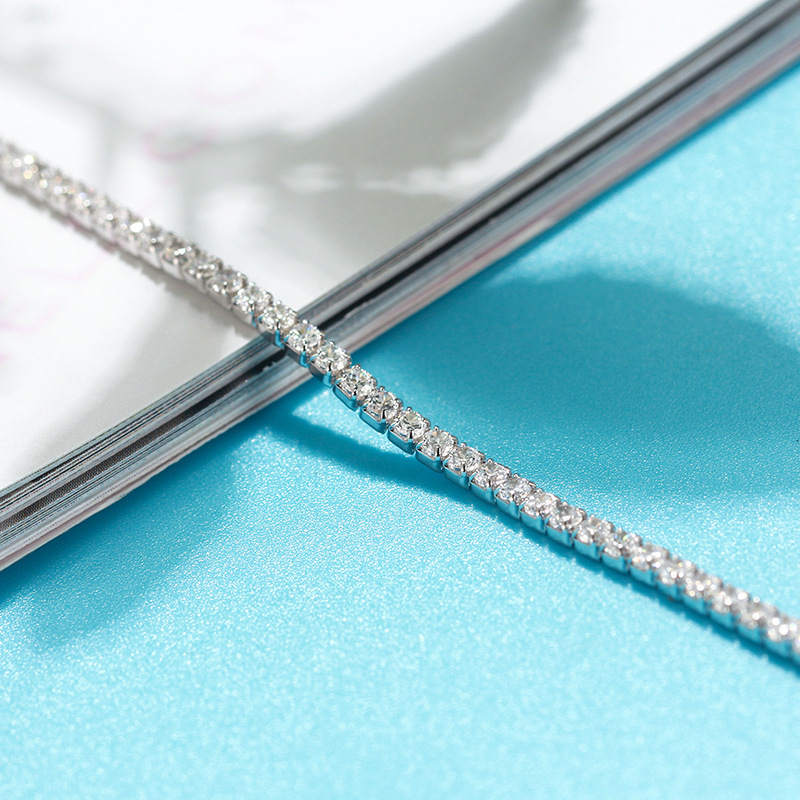 S925 Sterling Silver 2mm Single Row Full Zirconium Anklet - Image 4