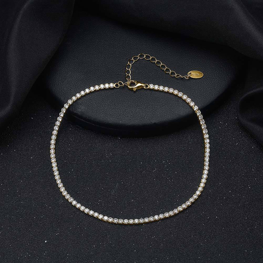 S925 Sterling Silver 2mm Single Row Full Zirconium Anklet - Image 5
