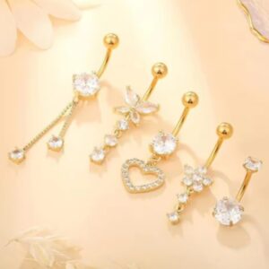 14G Stainless Steel Zircon Heart-shaped Women's Belly Ring Butterfly Pendant