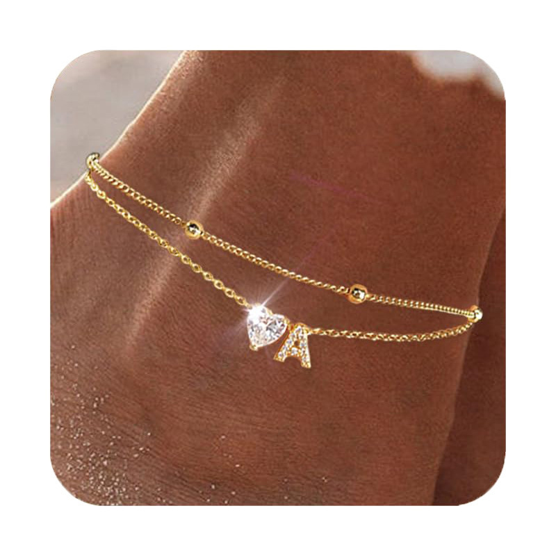 26 Letters Loving Heart Zircon Inlaid Layered Anklet - Image 3