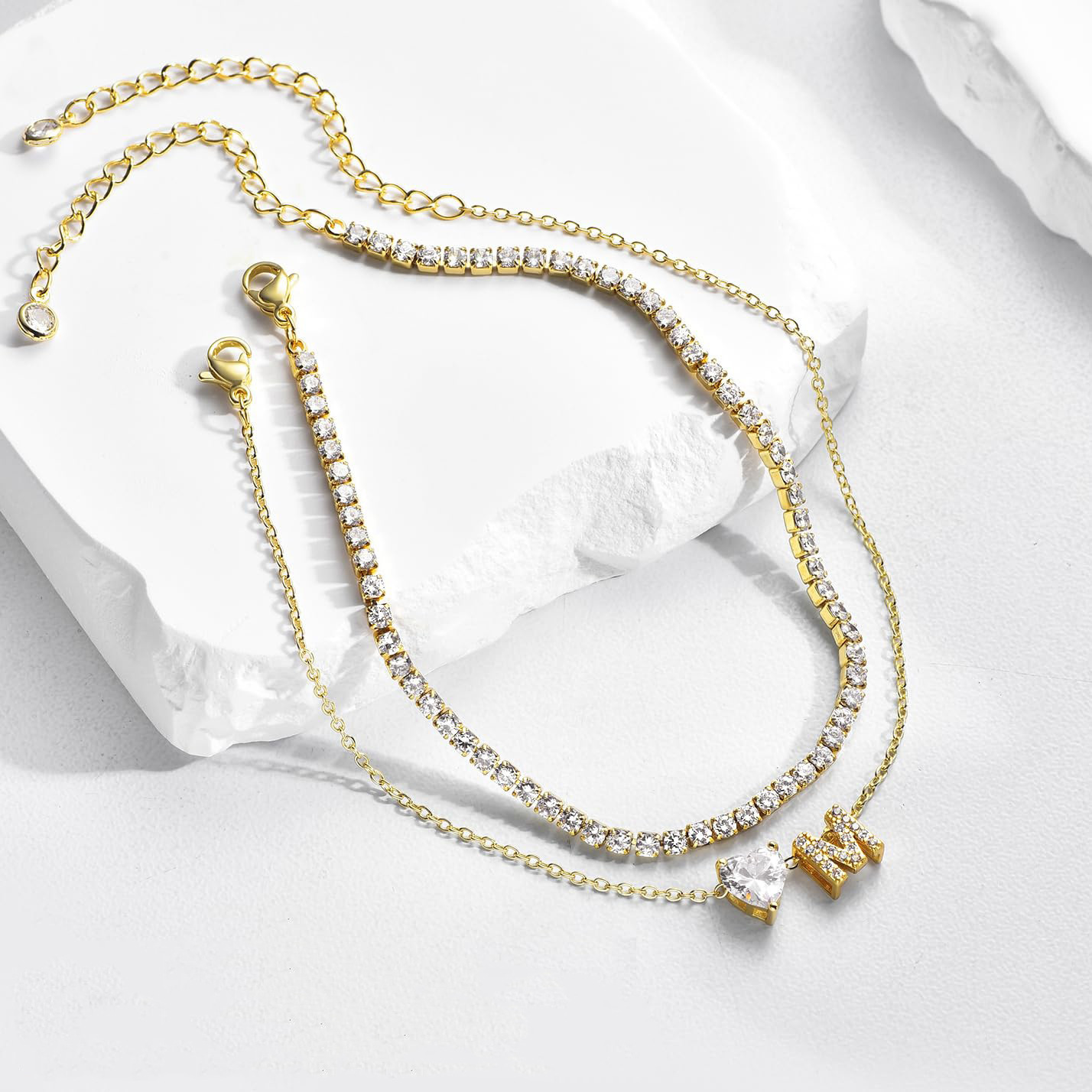 26 Letters Loving Heart Zircon Inlaid Layered Anklet - Image 4