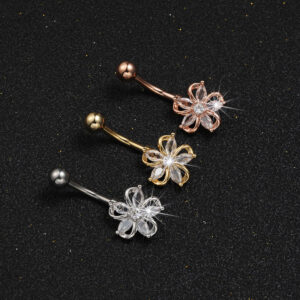 Popular Light Luxury Zircon Flower Navel Stud
