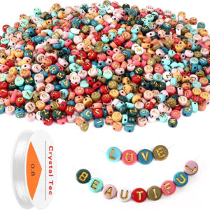 Colored Letter Beads,  1900Pcs 4x7mm Colorful Gold Acrylic Alphabet Beads With 1 Roll Elastic String For Bracelet Necklace Jewelry Making Supplies-Ban On Selling On Amazon
