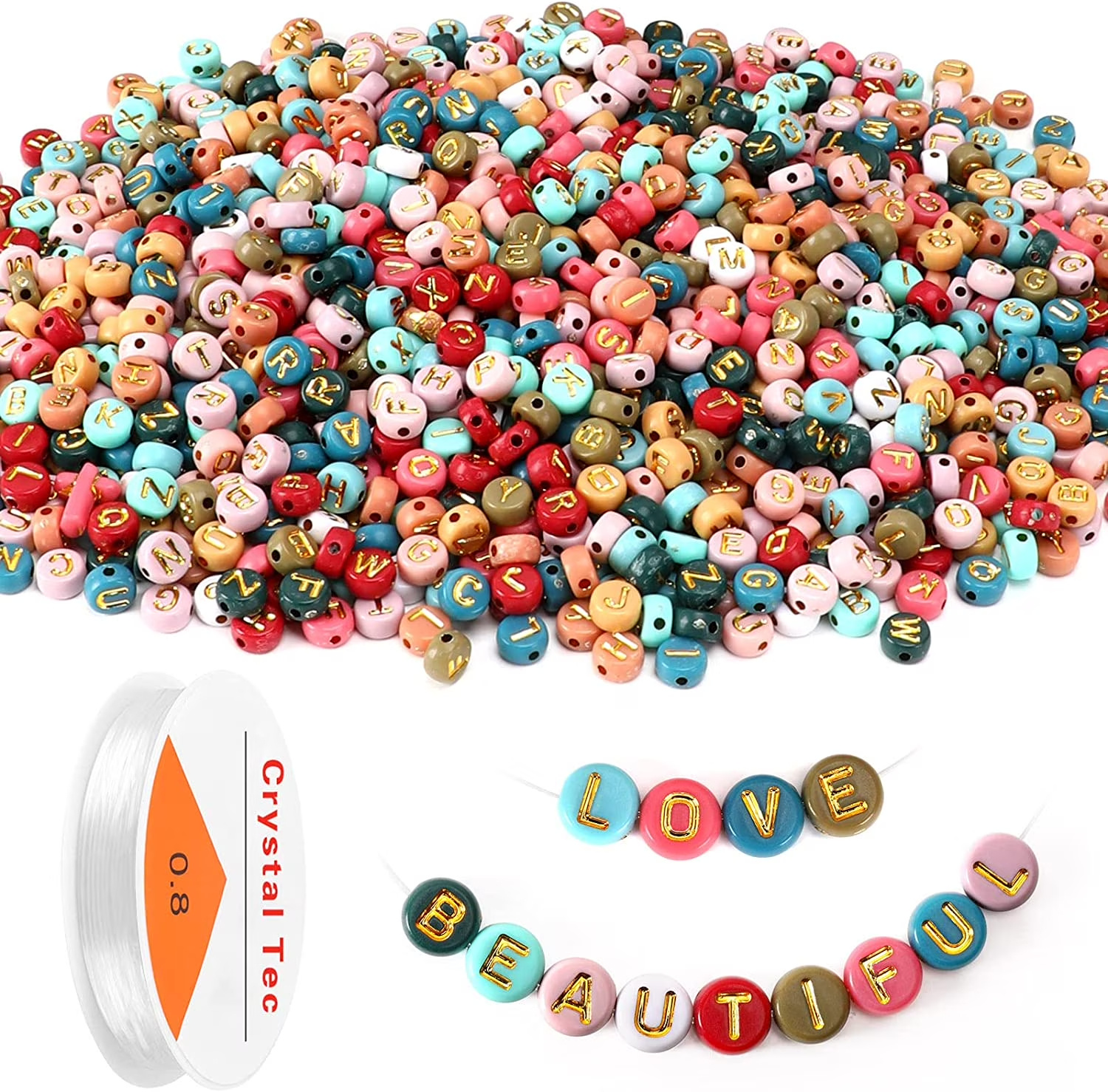 Colored Letter Beads, 1900Pcs 4x7mm Colorful Gold Acrylic Alphabet Beads With 1 Roll Elastic String For Bracelet Necklace Jewelry Making Supplies-Ban On Selling On Amazon
