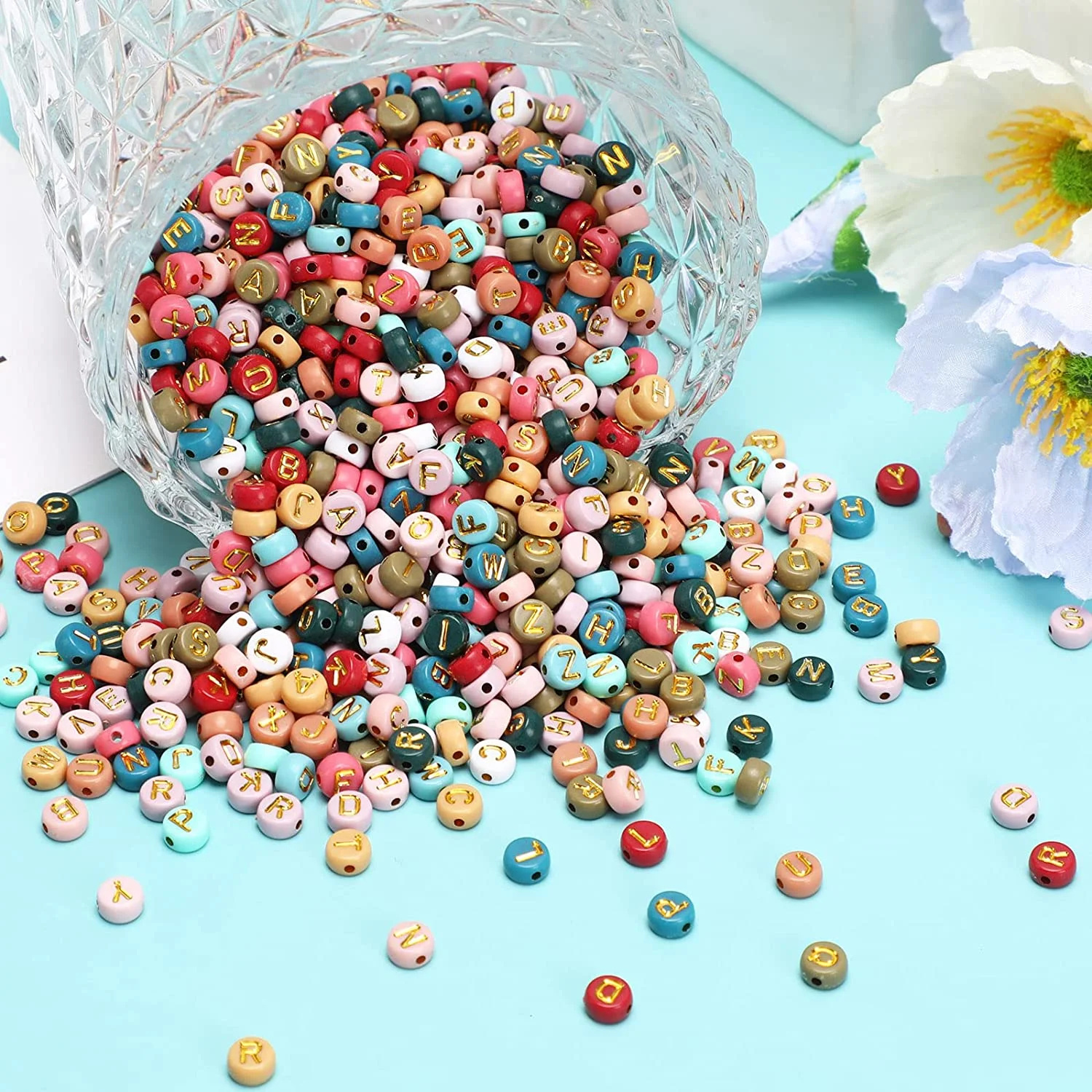 Colored Letter Beads, 1900Pcs 4x7mm Colorful Gold Acrylic Alphabet Beads With 1 Roll Elastic String For Bracelet Necklace Jewelry Making Supplies-Ban On Selling On Amazon - Image 6