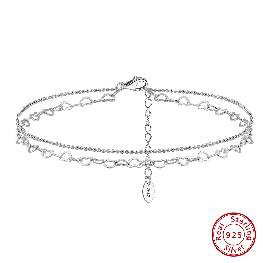 Yunlian Jewelry S925 Sterling Silver Simple Double-layer Silver Necklace Anklet - Image 4
