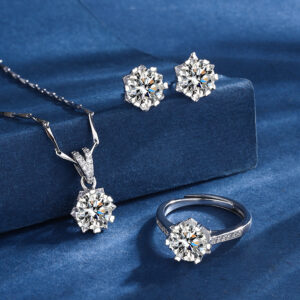 Snowflake Three-piece Simulation Moissanite Ring Necklace And Earring Suit