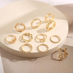 Geometric Creative Simple Temperament Women's Ring Snake Rose Hollow Flower 11-piece Set