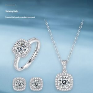 Korean Style Asterism Moissanite Ring Necklace Suit