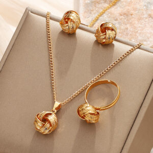 Twisted Bends And Hitches Creative Knotted Necklace Ear Stud Ring Jewelry Suit