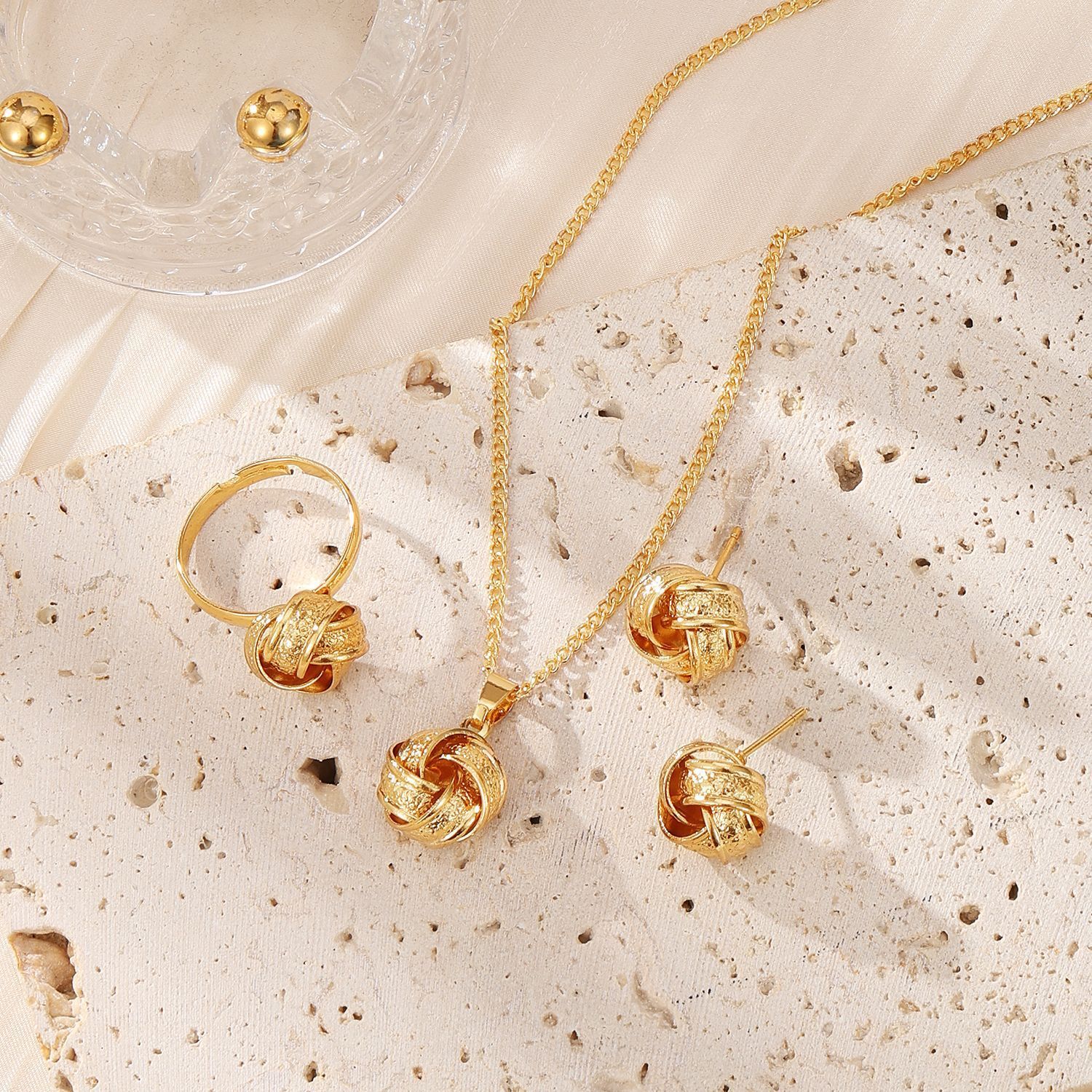 Twisted Bends And Hitches Creative Knotted Necklace Ear Stud Ring Jewelry Suit - Image 6