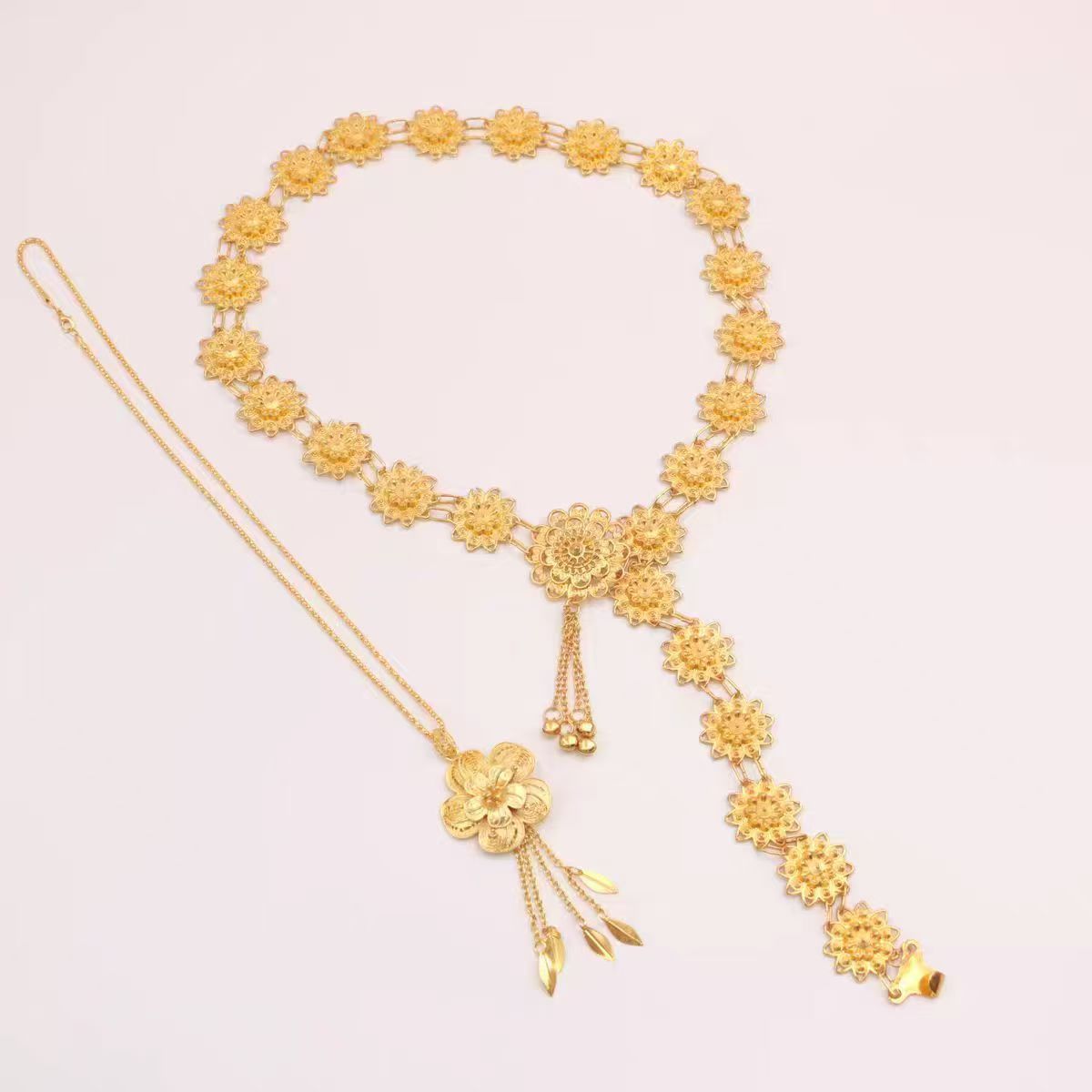 Necklace Waist Chain Vintage Alloy Hollow Flower Accessories Golden Waist Chain