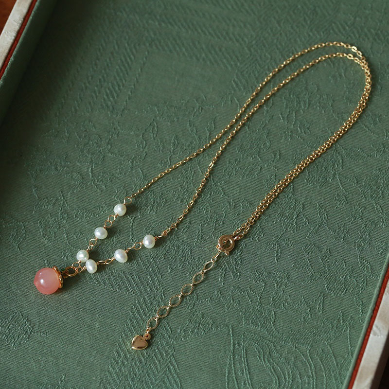 Natural Chalcedony Agate Peaches Clavicle High-grade Natural Freshwater Pearl Necklace - Image 4