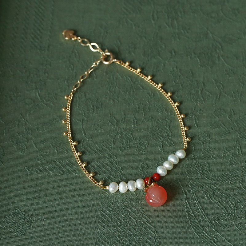 Natural Chalcedony Agate Peaches Clavicle High-grade Natural Freshwater Pearl Necklace - Image 7