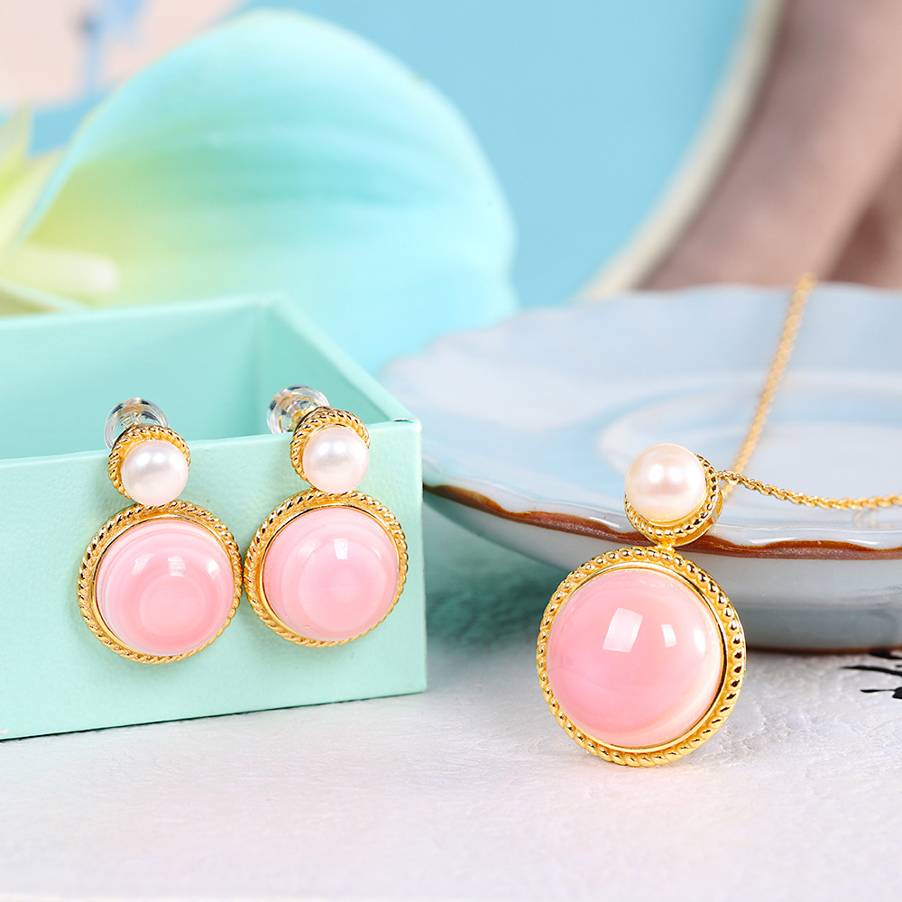 S925 Silver Plated Geometric Pink Shell Simple Women's Earrings Temperament Wild