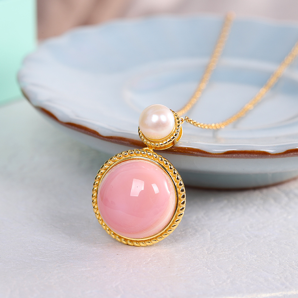 S925 Silver Plated Geometric Pink Shell Simple Women's Earrings Temperament Wild - Image 2