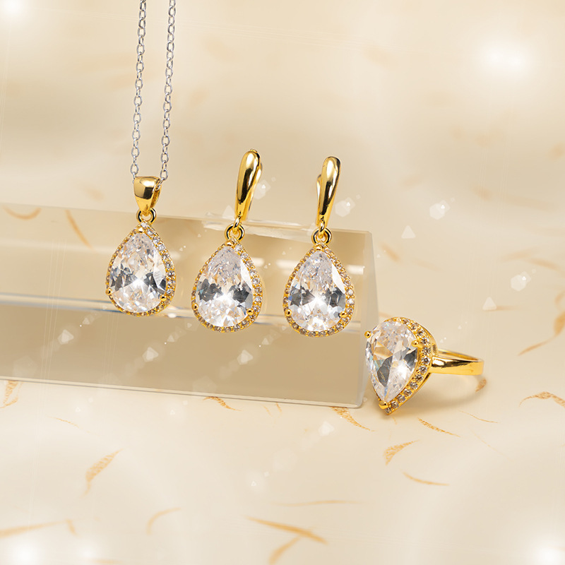 Drop-shaped Zircon Non-fading Ornament Three-piece Set