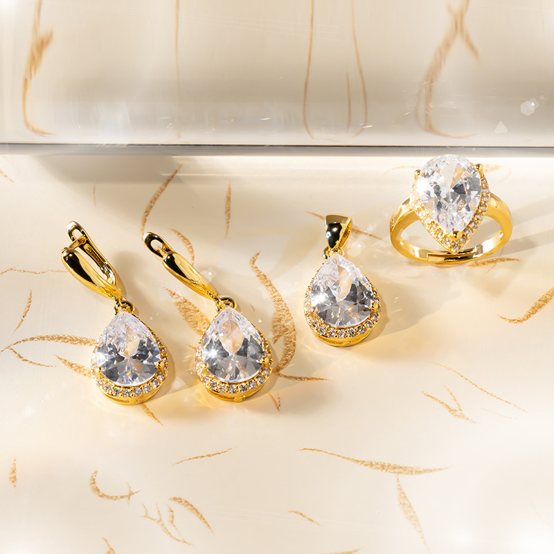 Drop-shaped Zircon Non-fading Ornament Three-piece Set - Image 4