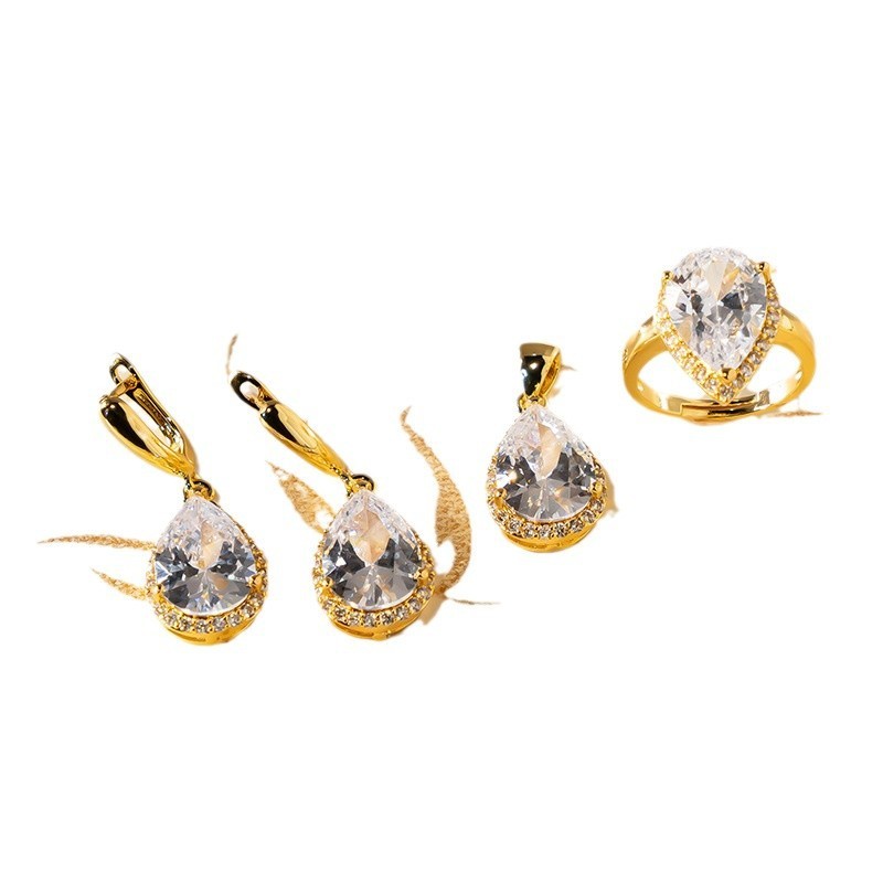 Drop-shaped Zircon Non-fading Ornament Three-piece Set - Image 5
