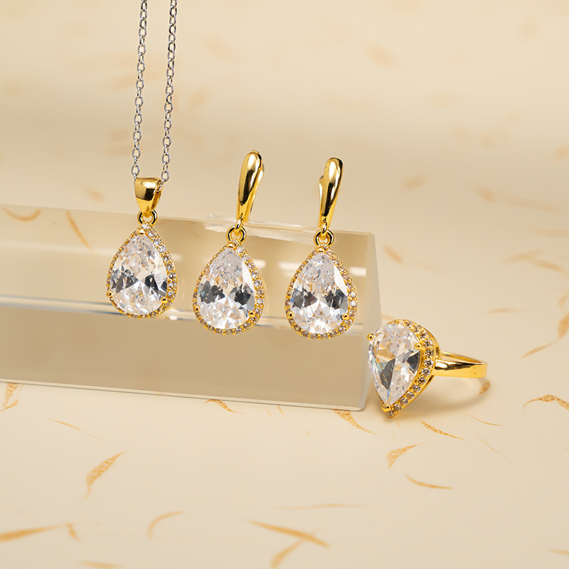 Drop-shaped Zircon Non-fading Ornament Three-piece Set - Image 6