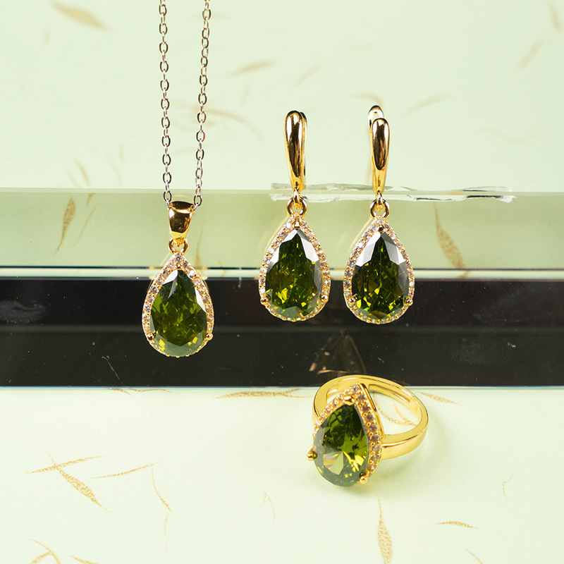 Drop-shaped Zircon Non-fading Ornament Three-piece Set - Image 8
