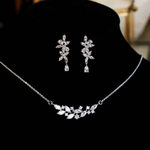 French Exquisite Zircon Leaves Super Fairy Bridal Wedding Necklace Earrings
