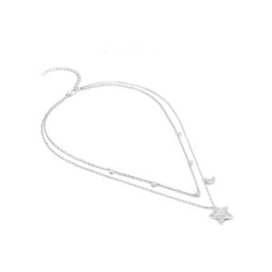 Sweet Cool Design Star Moon Necklace Hand Clavicle Chain Diamond Set