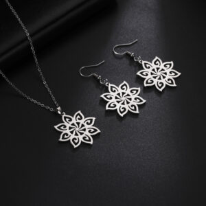 Stainless Steel Eight-petal Flower Necklace Ear Hook Set