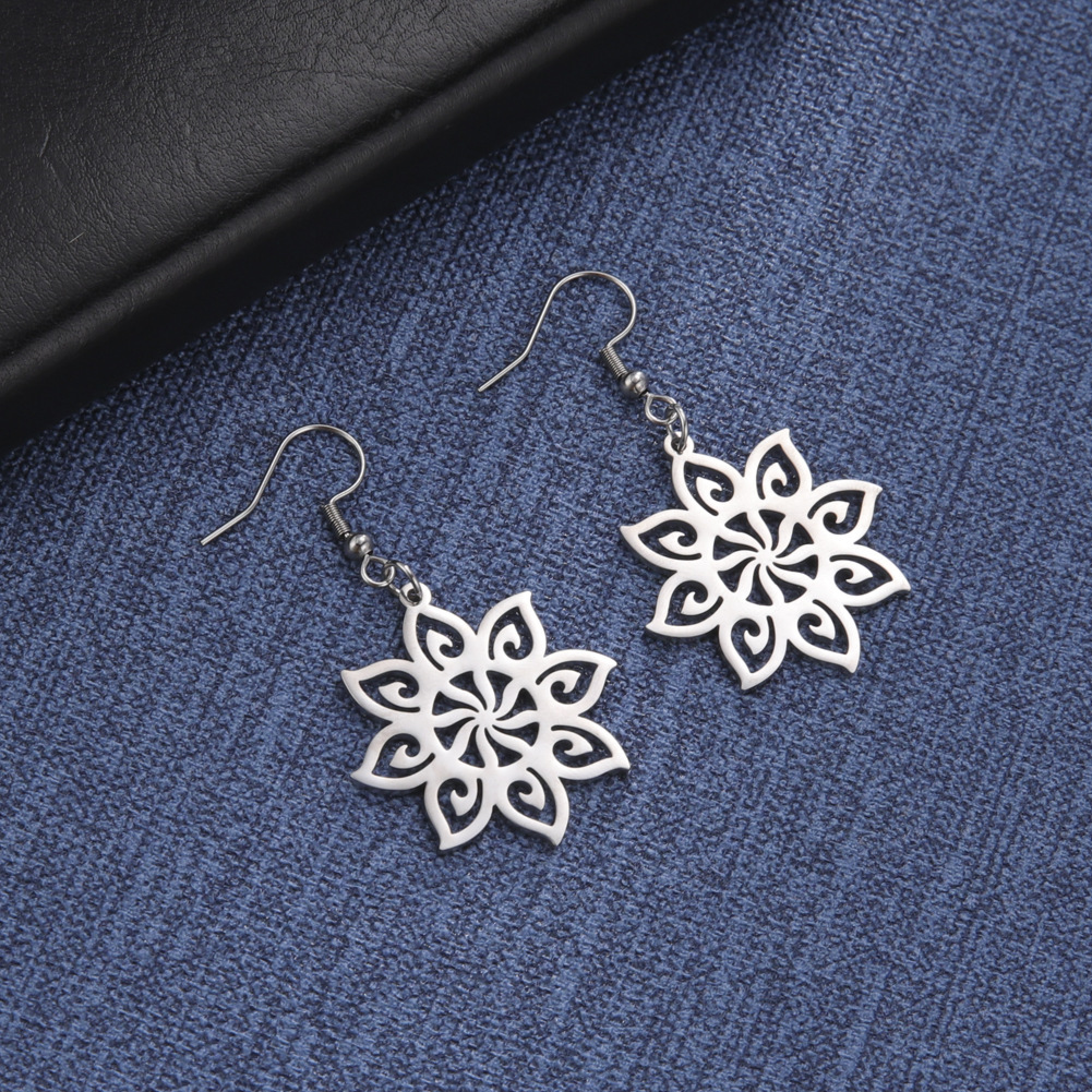 Stainless Steel Eight-petal Flower Necklace Ear Hook Set - Image 2