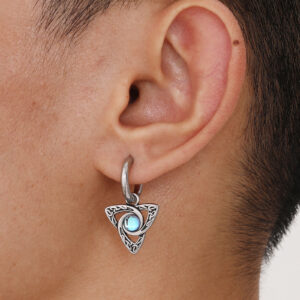 Moon Four Eight-pointed Stars Moonstone Earrings Steel Men's Ornament