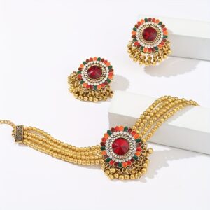 Bohemian Indian Style Necklace And Earrings Suite Flowers