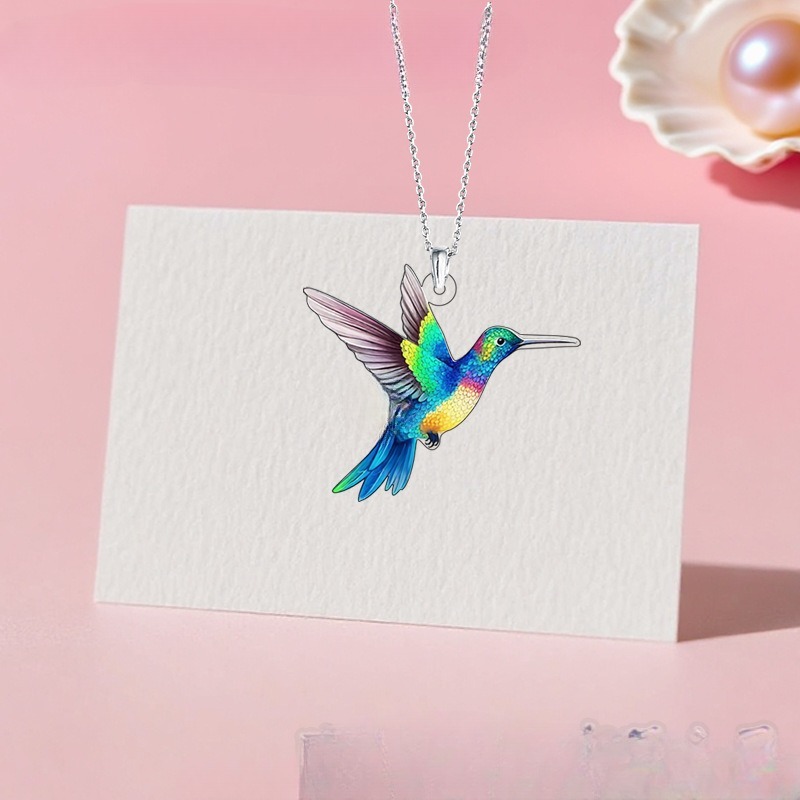 Colorful Hummingbird Series Necklace Earring Jewelry Set - Image 3