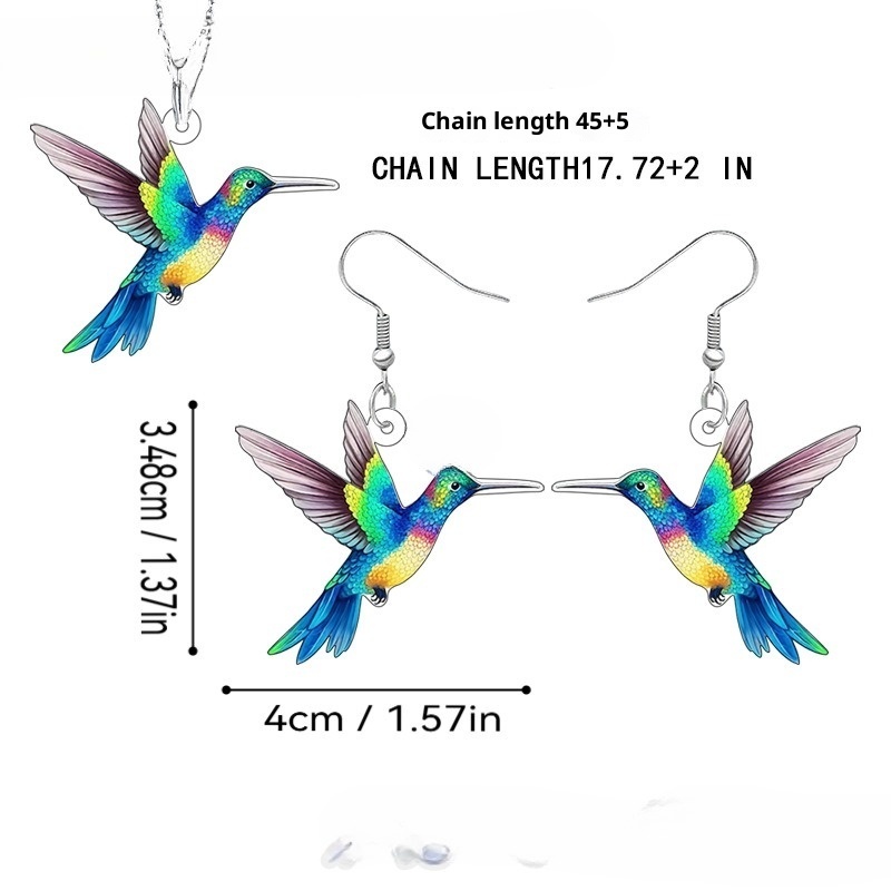 Colorful Hummingbird Series Necklace Earring Jewelry Set - Image 5