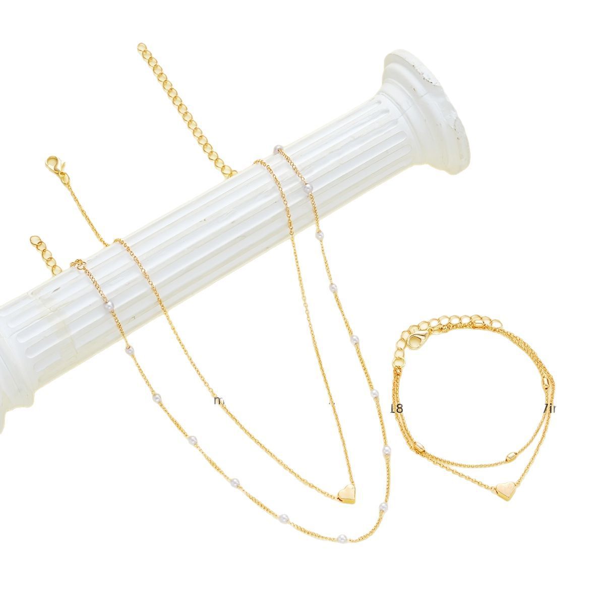 Double-layer Stacked Bag Round Beads Love Pearl Bracelet Necklace Jewelry Set - Image 5