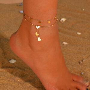 Cute Heart Star Moon Tassel Anklet Stainless Steel