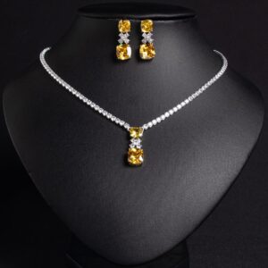 Small Square Bride Collarbone Chain Design Simple Zircon Pendant Earrings