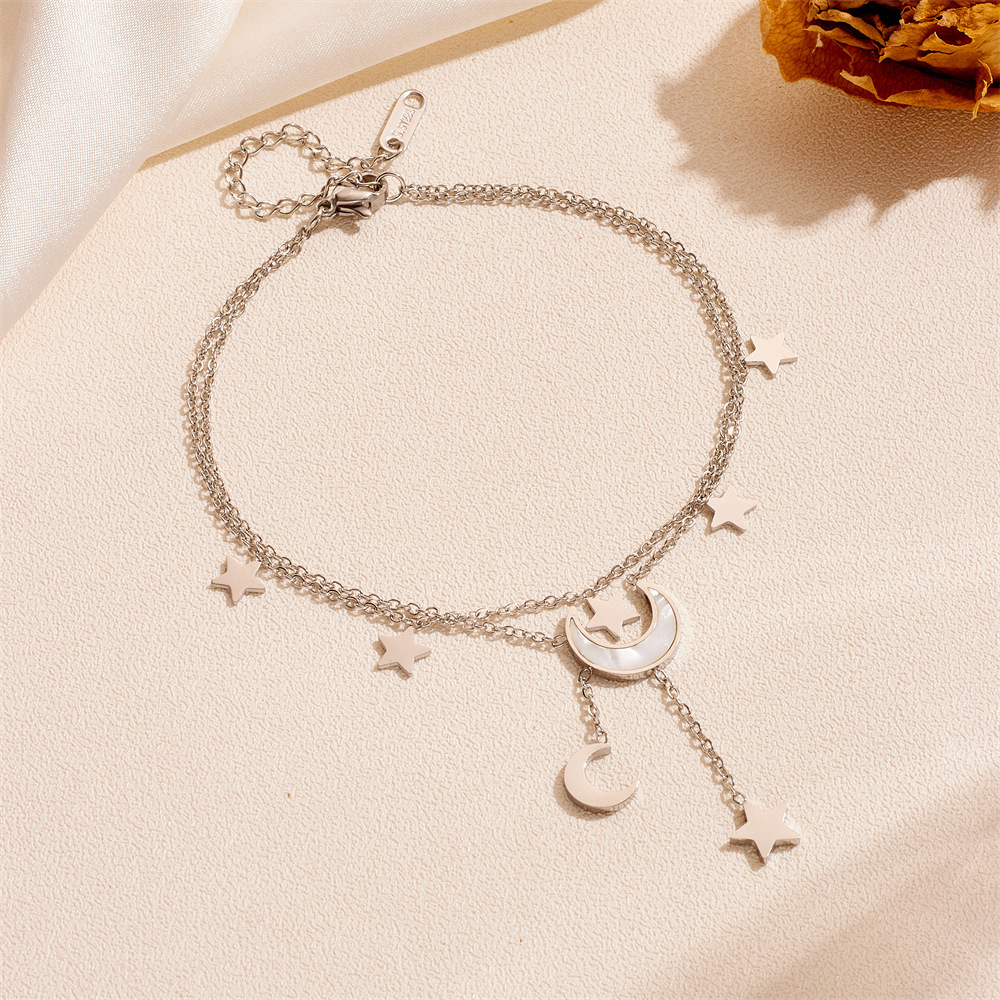 Cute Heart Star Moon Tassel Anklet Stainless Steel - Image 7