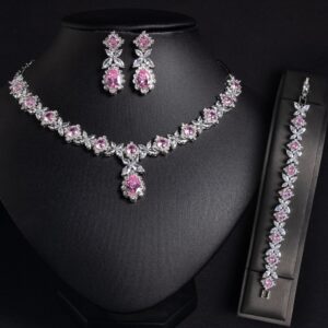 European And American Zircon Necklace Earring Bracelet Wedding Dress Bridal Three-piece Set