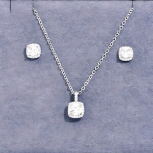 Female Minimalist Niche Square Diamond Necklace Earring Set