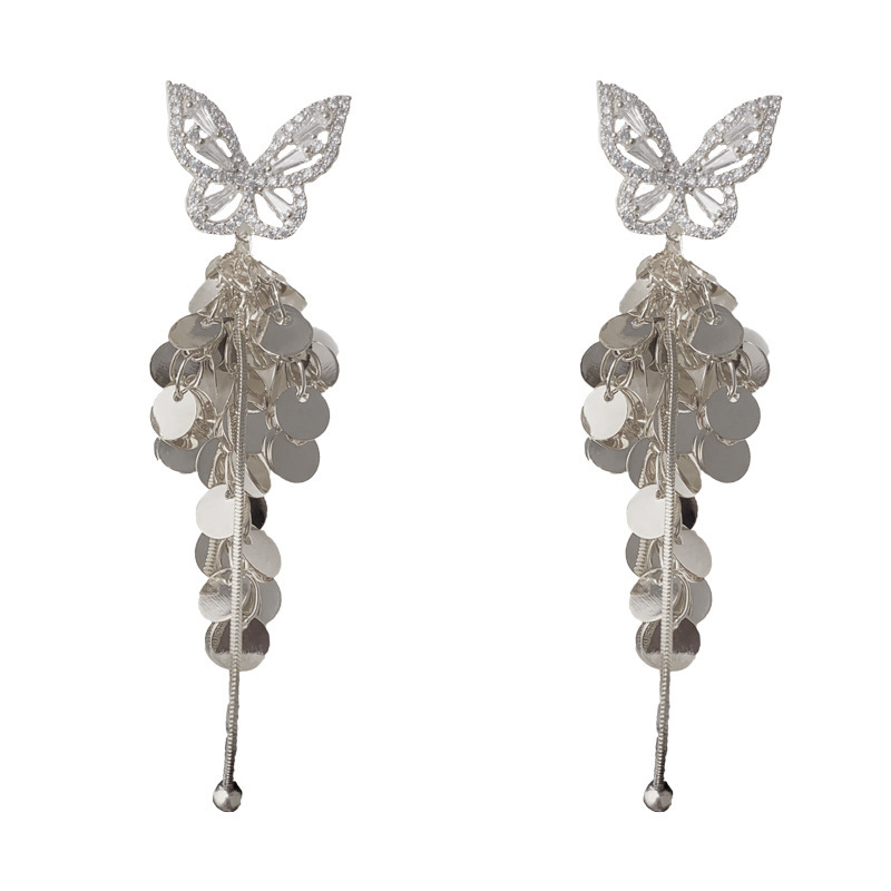 Female High-end Zircon Butterfly Disc Tassel Earrings - Image 4